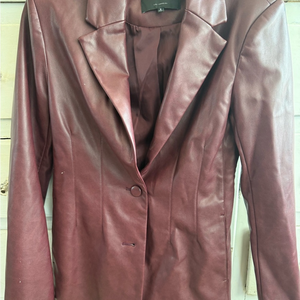 7 for all mankind Leather Blazer Jacket in Burgundy